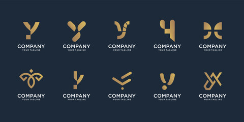 set of abstract y logo design. icon set letter y mega bundle for business of company. - obrazy, fototapety, plakaty
