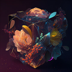 geometric shapes organic with flowers, curves and abstract lines. Ai generated