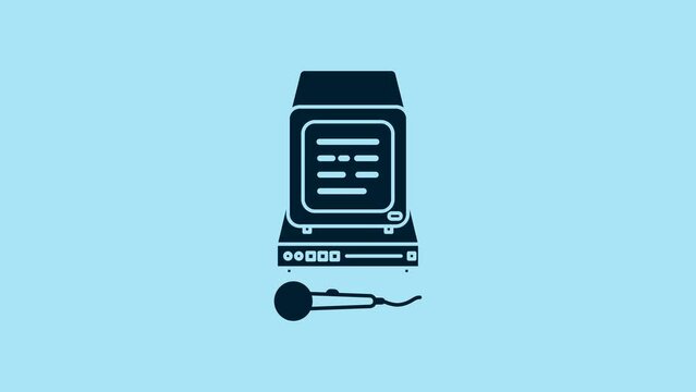 Blue Karaoke icon isolated on blue background. Microphone and monitor. 4K Video motion graphic animation