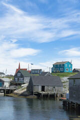 Small fishing town with colourful houses near Peggys Cove, Halifax, Nova Scotia, Canada. Beautiful sunny day view.