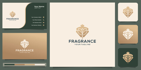 gold fragrance logo template inspiration with business card template.