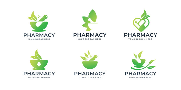 pharmacy mortar pestle medical logo template inspiration. collection of medical health with gradient color.