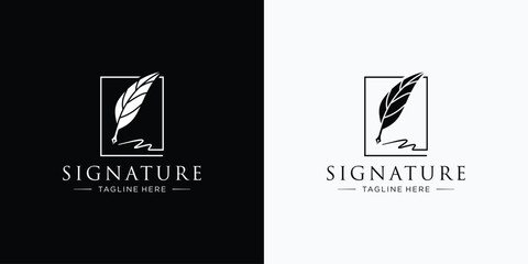 Minimalist Signature Handwriting on square frame logo design template.