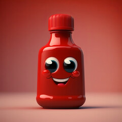 Fototapeta Cute bottle of ketchup as cartoon character obraz