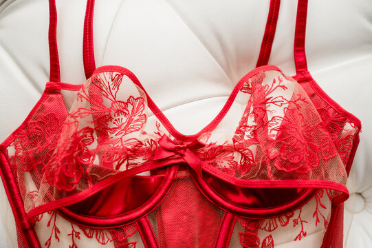 red bra isolated on white, women's lingerie for Valentine's Day