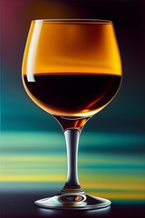 A digital illustration of a glass of wine against a blue background.	