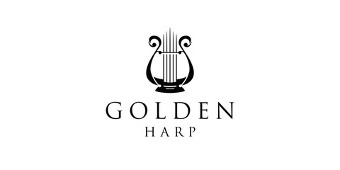 luxury golden harp logo design inspiration. ancient lyre icon isolated on white background.