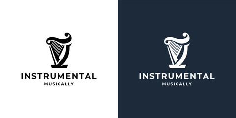 luxury greek harp logotype. lyre classic music instrument logo template inspiration.