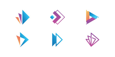 fast play media logo design template. play icon symbol design set collection illustration