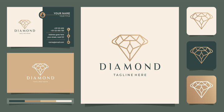 luxury line diamond logo template with business card design.