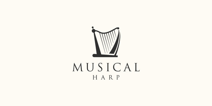 simple harp logo design vector illustration template on black background.