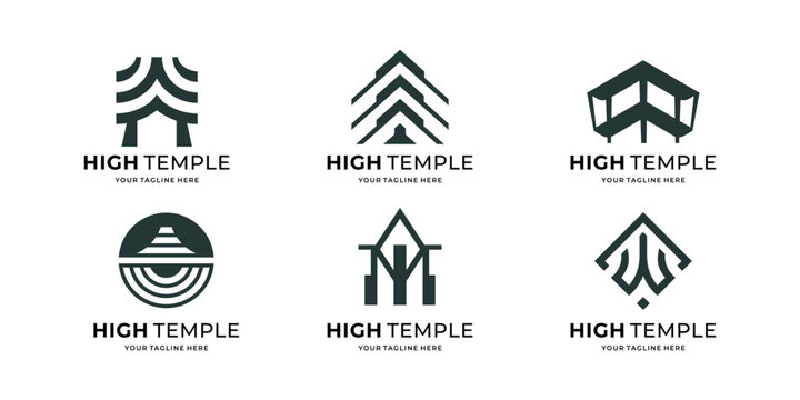 set of abstract temple logo template design icon illustration. asian temple collection