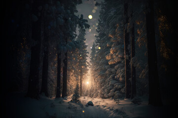 Sunrise in a winter forest aesthetic background, witchcraft magic wallpaper AI Generated