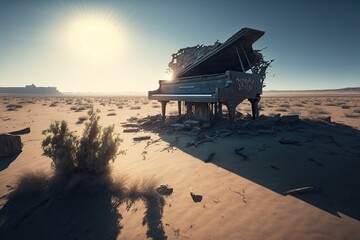 Fototapeta na wymiar piano in the desert