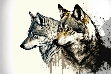 vector art painting of wolves
