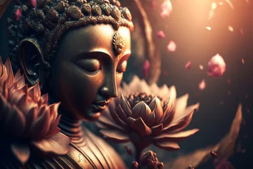 Fototapeten buddha statue and lotus flower. Generative AI © Marc Andreu