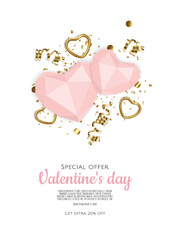 Valentine s Day Sale Poster or banner with hearts. Promotion and shopping template or background for Love and Valentine s day concept