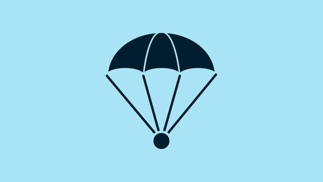 Blue Parachute icon isolated on blue background. 4K Video motion graphic animation