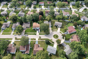 Suburban Neighborhood Cul-de-Sac Aerial - obrazy, fototapety, plakaty