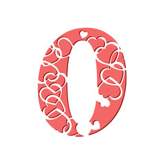 Decorative typographic font with hearts. Image for Valentine's Day decoration. Typographic numbers.