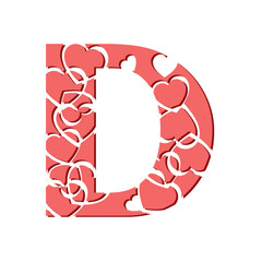 Decorative typographic font with hearts. Image for Valentine's Day decoration. Beautiful typographic initials.