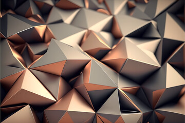 Obraz premium texture Polygonal crystalline surface with muted gradient. Geometric 3d render mesh mosaic with beige and silver tint. Triangular digital textures stacked in creative formations with futuristic ... 