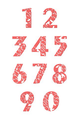 Decorative romantic love font. Set of vector pink numbers from 1 to 0 with hearts. Modern typographic design for Valentine's Day.