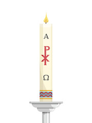 Paschal candle for Easter vigil of Holy Week above Silvered candlestick - 565172102