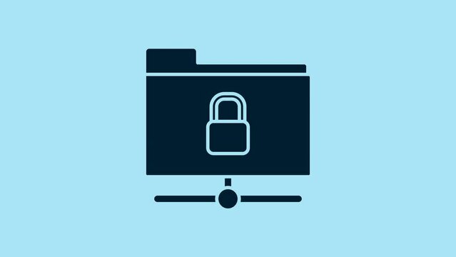 Blue FTP folder and lock icon isolated on blue background. Concept of software update. Security, safety, protection concept. 4K Video motion graphic animation