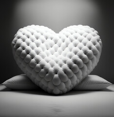 white heart shaped pillow on gray background, generative ai