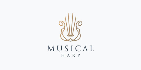 minimalist Musical harp, lyre symbol or logo. Classical music concept vector illustration