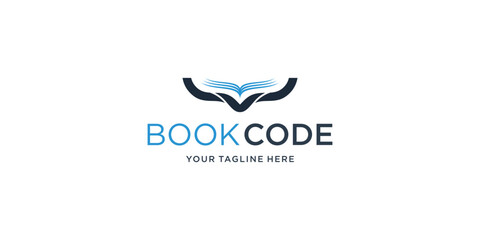 creative concept of book with code logo template. book code logo inspiration