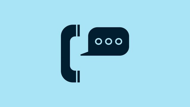 Blue Telephone with speech bubble chat icon isolated on blue background. Support customer service, hotline, call center, faq, maintenance. 4K Video motion graphic animation