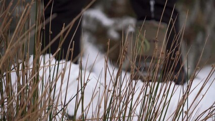 Abstract view of a man urinating into a pot