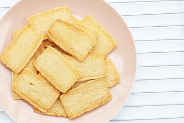 Cheese crispies on white background.