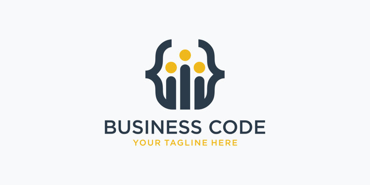 business Code technology logo vector template with people icon symbol vector illustration.