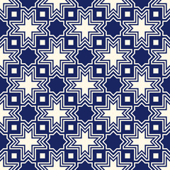 Seamless arabic ornament. Moroccan stars and crosses motif. Arabesque traditional pattern with mosaic tile.