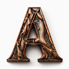 The letter A, alphabet capital letter А - White background, alphabet capital letter a made with wood