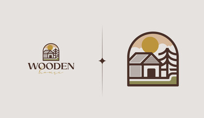 Fototapeta premium Wooden Barn Monoline Logo Template. Universal creative premium symbol. Vector illustration. Creative Minimal design template. Symbol for Corporate Business Identity
