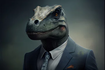 Rucksack Seriöses realistisches Portrait eines Dinosaurier im Business Anzug mit dunklem Hintergrund © Kurosch