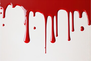Red paint or blood dripping on white background, Generative AI - obrazy, fototapety, plakaty