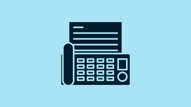 Blue Fax machine icon isolated on blue background. Office Telephone. 4K Video motion graphic animation