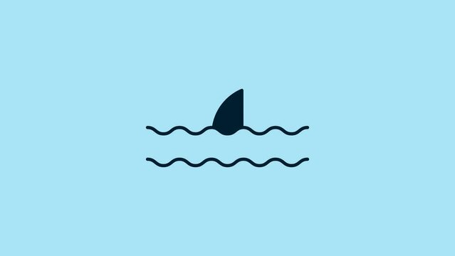 Blue Shark fin in ocean wave icon isolated on blue background. 4K Video motion graphic animation