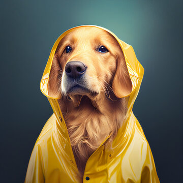 Golden Retriever dog in a rain coat