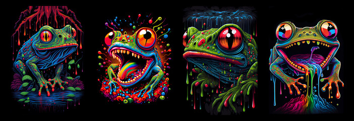 Angry red-eyed tree frog on black background. AI generative.