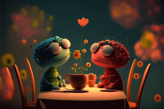 Cute characters full of love and happiness. Generative AI