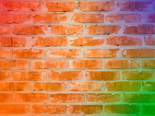Obraz premium Texture of an old brick wall with a stylized multicolored gradient fill. Original illustration with gradients of red, yellow, turquoise, blue, light green, purple colors. For designers