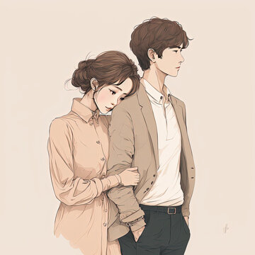 Cute couple, drawing, illustration, lovely and happy