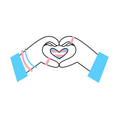 Hand with transgender flag heart and symbol. Trans day of visibility. LGBT equality, diversity, inclusion concept. Vector flat illustration.