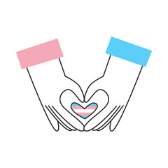 Hand with transgender flag heart and symbol. Trans day of visibility. LGBT equality, diversity, inclusion concept. Vector flat illustration.